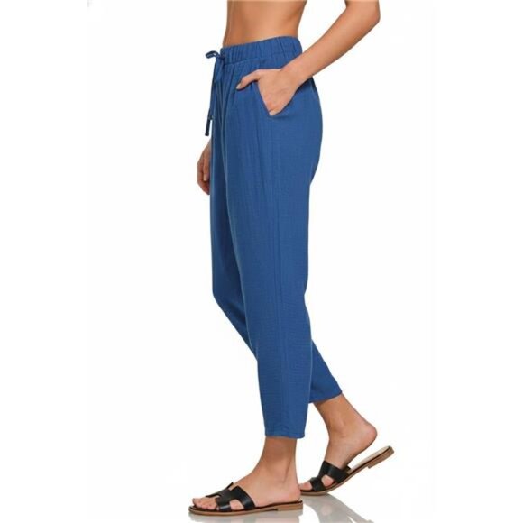 Zenana Woven Crepe Elastic Band Waist Pants - Picture 2 of 2